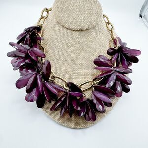 Vintage Plum Flowered Brutalist Paperclip Necklace Retro Bold Statement